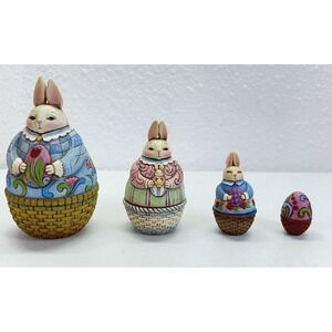 Jim Shore Heartwood Creek Bunny Rabbits NESTING BOXES Set of 4 Figurines 4012460